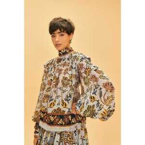 Silver Floral Tapestry Long Sleeve Blouse & Skirt Set